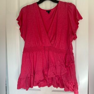 Torrid Size 2 / 2x Pink Cotton V-Neck Faux Wrap Peplum Top
